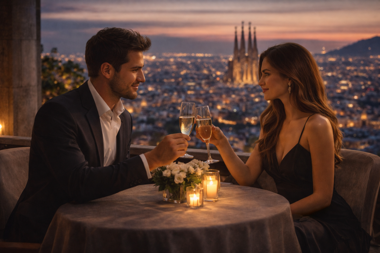 cena elegante en Barcelona con vistas a la Sagrada Familia